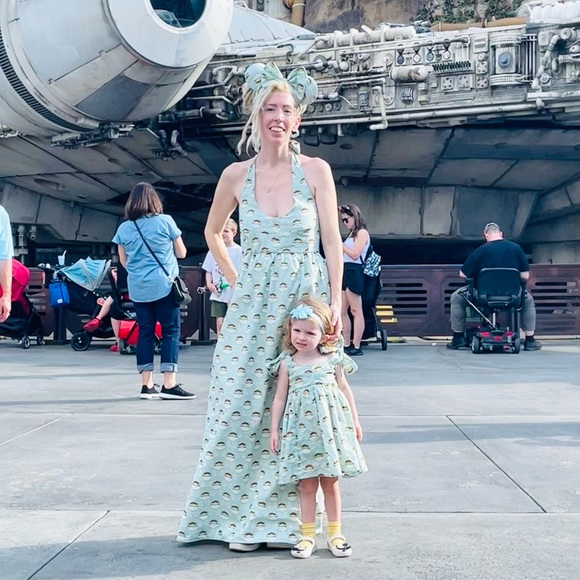 SALE One of a Kind Disney Star Wars Pastel Grogu Baby Yoda Pinafore Dress - Picture 3 of 4